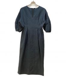 VERMEIL par iena（ヴェルメイユ パー イエナ）の古着「エアインダブルクロス ウエストシェイプ ワンピース」｜ネイビー