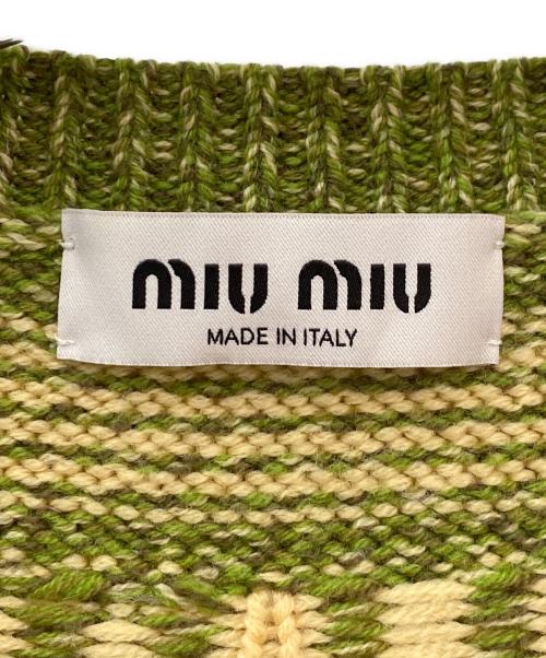 MIU MIU（ミュウミュウ）MIU MIU (ミュウミュウ) 総ロゴショートスリーブニット グリーン サイズ:36の古着・服飾アイテム