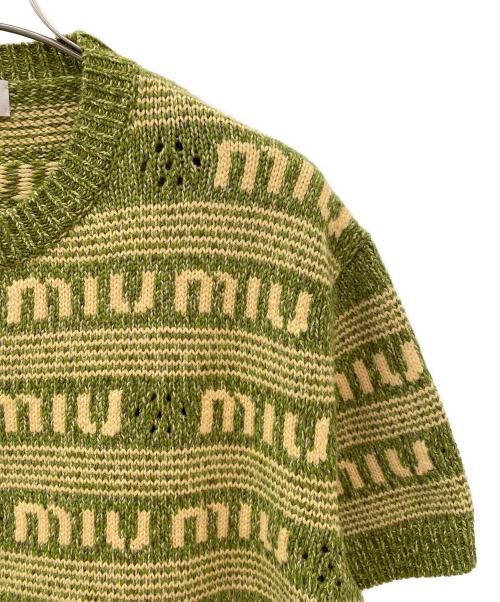 MIU MIU（ミュウミュウ）MIU MIU (ミュウミュウ) 総ロゴショートスリーブニット グリーン サイズ:36の古着・服飾アイテム