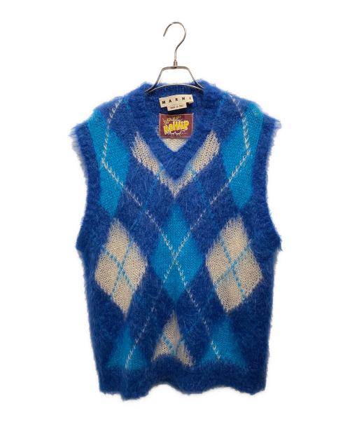MARNI（マルニ）MARNI (マルニ) FUZZY WUZZY MOHAIR/アーガイルモヘアニットベスト ブルー サイズ:46の古着・服飾アイテム