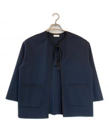 BALLSEY（ボールジィ）の古着「アセテートナイロンミラノリブクルーネックカーディガン」｜ネイビー