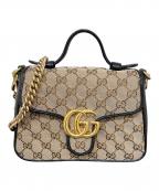 GUCCIグッチ）の古着「〔GGマーモント〕2Way ミニ トップハンドルバッグ」｜ベージュ×ブラック