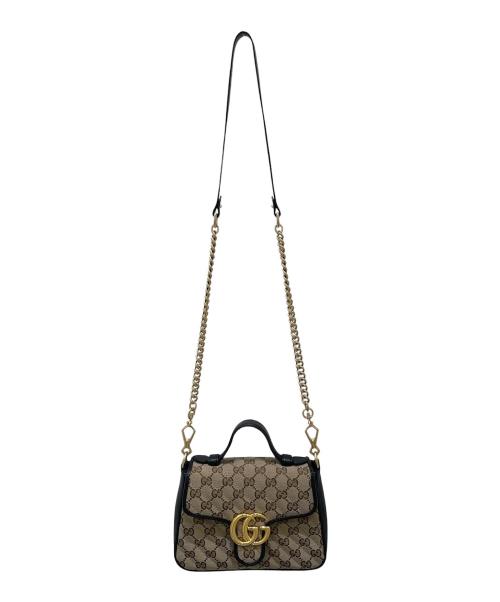 GUCCI（グッチ）GUCCI (グッチ) 〔GGマーモント〕2Way ミニ トップハンドルバッグ ベージュ×ブラックの古着・服飾アイテム