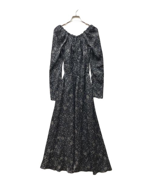 FRAY ID（フレイ アイディー）FRAY ID (フレイ アイディー) クレープサテンプリントワンピース ブラック サイズ:1の古着・服飾アイテム