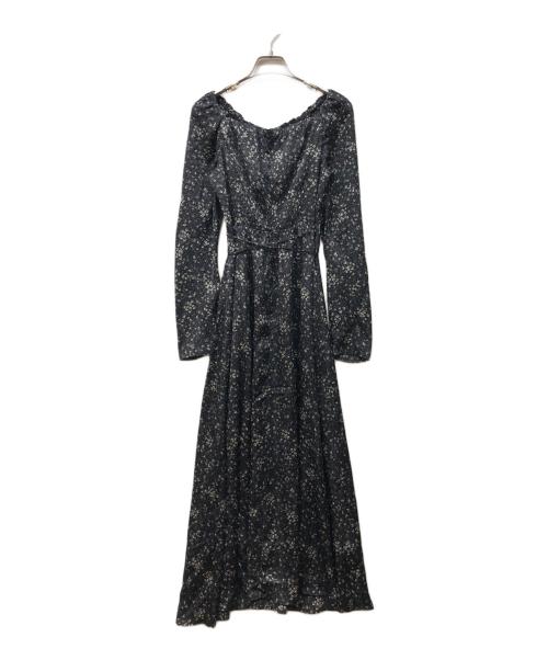 FRAY ID（フレイ アイディー）FRAY ID (フレイ アイディー) クレープサテンプリントワンピース ブラック サイズ:1の古着・服飾アイテム