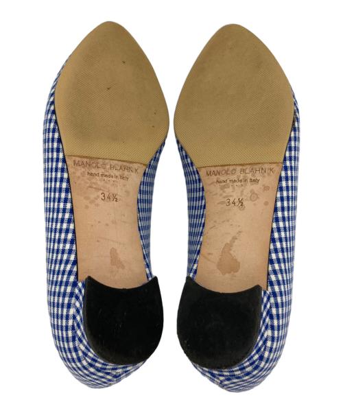 Manolo Blahnik（マノロブラニク）Manolo Blahnik (マノロブラニク) ギンガムチェックフラットパンプス ブルー×ホワイト サイズ: 34 1/2の古着・服飾アイテム