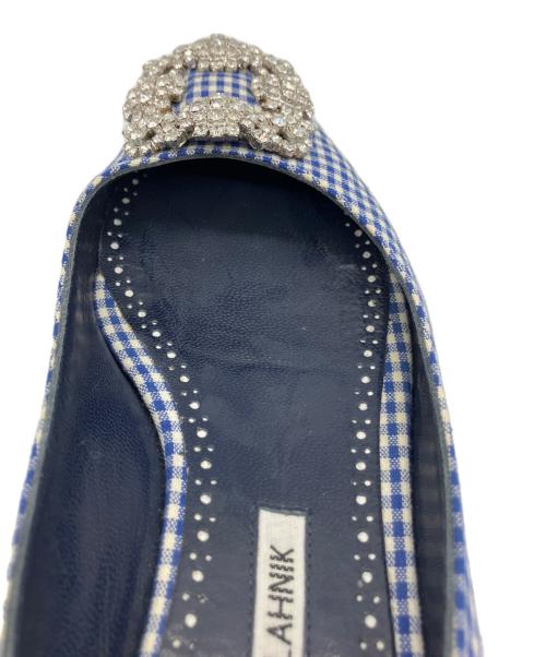 Manolo Blahnik（マノロブラニク）Manolo Blahnik (マノロブラニク) ギンガムチェックフラットパンプス ブルー×ホワイト サイズ: 34 1/2の古着・服飾アイテム