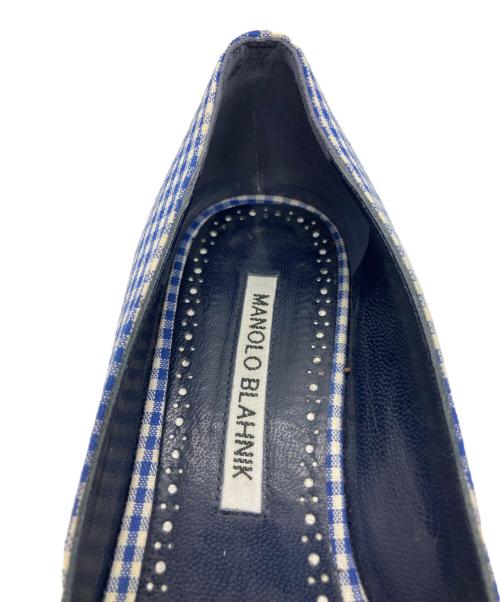 Manolo Blahnik（マノロブラニク）Manolo Blahnik (マノロブラニク) ギンガムチェックフラットパンプス ブルー×ホワイト サイズ: 34 1/2の古着・服飾アイテム