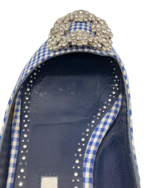 Manolo Blahnik（マノロブラニク）Manolo Blahnik (マノロブラニク) ギンガムチェックフラットパンプス ブルー×ホワイト サイズ: 34 1/2の古着・服飾アイテム