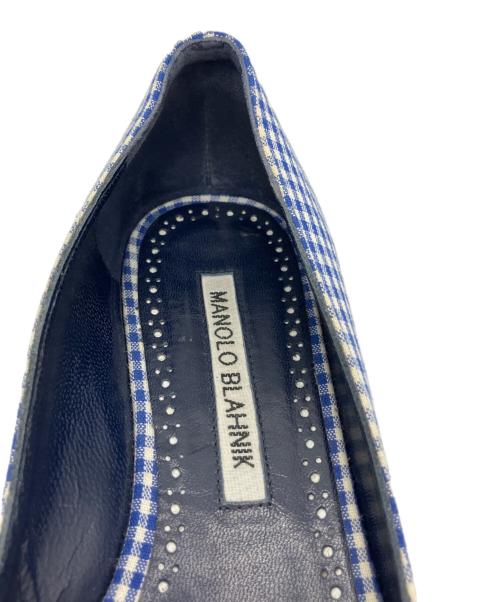 Manolo Blahnik（マノロブラニク）Manolo Blahnik (マノロブラニク) ギンガムチェックフラットパンプス ブルー×ホワイト サイズ: 34 1/2の古着・服飾アイテム
