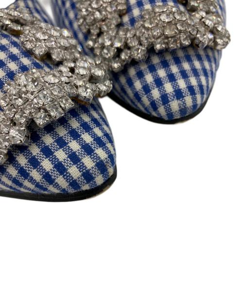 Manolo Blahnik（マノロブラニク）Manolo Blahnik (マノロブラニク) ギンガムチェックフラットパンプス ブルー×ホワイト サイズ: 34 1/2の古着・服飾アイテム
