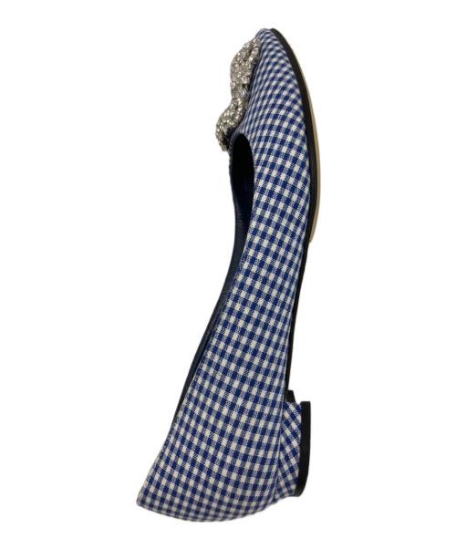 Manolo Blahnik（マノロブラニク）Manolo Blahnik (マノロブラニク) ギンガムチェックフラットパンプス ブルー×ホワイト サイズ: 34 1/2の古着・服飾アイテム