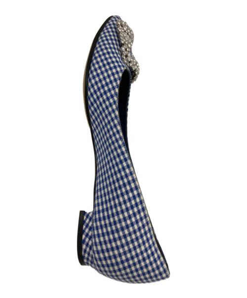 Manolo Blahnik（マノロブラニク）Manolo Blahnik (マノロブラニク) ギンガムチェックフラットパンプス ブルー×ホワイト サイズ: 34 1/2の古着・服飾アイテム