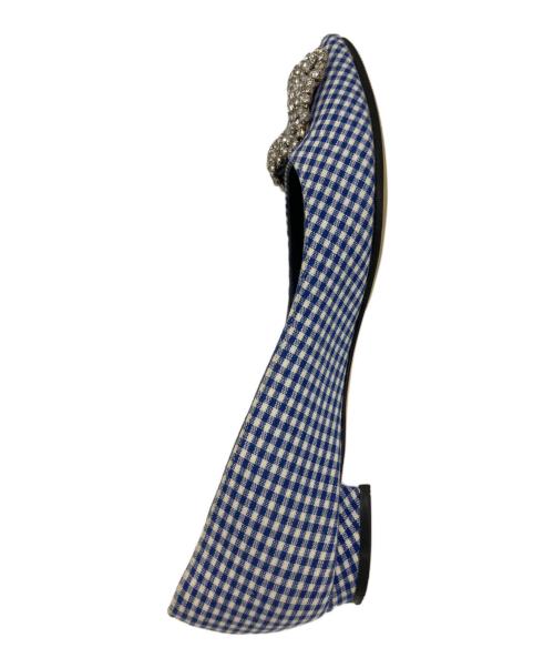 Manolo Blahnik（マノロブラニク）Manolo Blahnik (マノロブラニク) ギンガムチェックフラットパンプス ブルー×ホワイト サイズ: 34 1/2の古着・服飾アイテム