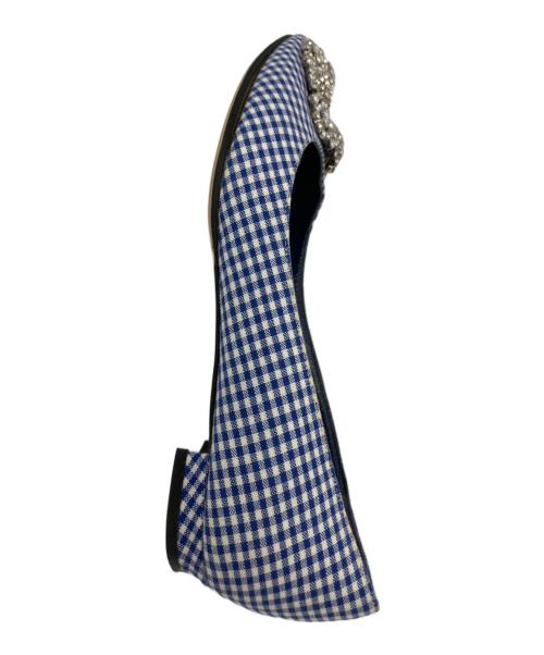Manolo Blahnik（マノロブラニク）Manolo Blahnik (マノロブラニク) ギンガムチェックフラットパンプス ブルー×ホワイト サイズ: 34 1/2の古着・服飾アイテム