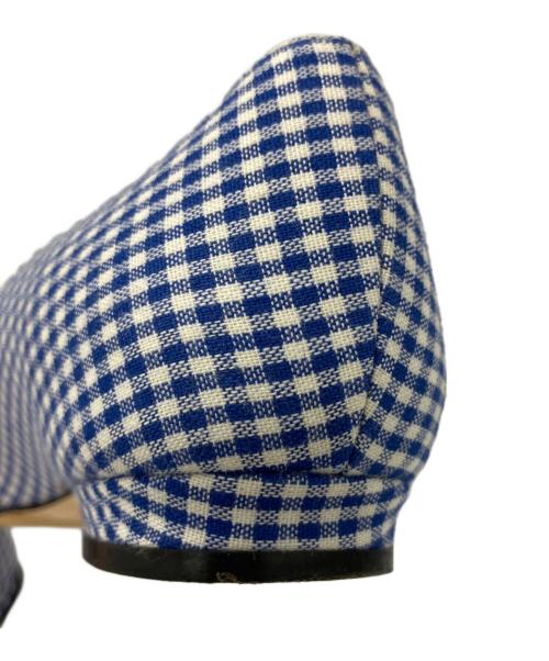 Manolo Blahnik（マノロブラニク）Manolo Blahnik (マノロブラニク) ギンガムチェックフラットパンプス ブルー×ホワイト サイズ: 34 1/2の古着・服飾アイテム