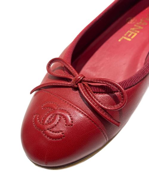 CHANEL（シャネル）CHANEL (シャネル) フラットバレエパンプス レッド サイズ:35の古着・服飾アイテム