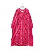 sara mallikaサラマリカ）の古着「Cotton Linen Diamond Aari Embroidery Dress」｜ピンク