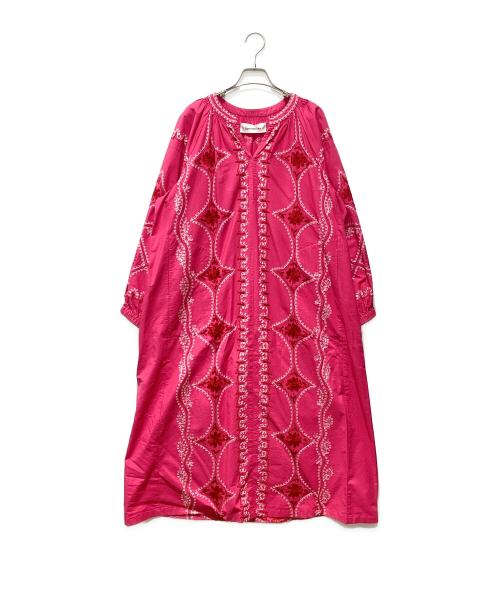 sara mallika（サラマリカ）sara mallika (サラマリカ) Cotton Linen Diamond Aari Embroidery Dress ピンク サイズ:Sの古着・服飾アイテム