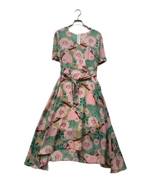 AMARPHIE（アマルフィー）AMARPHIE (アマルフィー) 花柄ベルテッドドレス グリーン サイズ:Fの古着・服飾アイテム