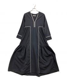 ne quittez pas（ヌキテパ）の古着「Crimp Cotton Embroidery Dress」｜ネイビー