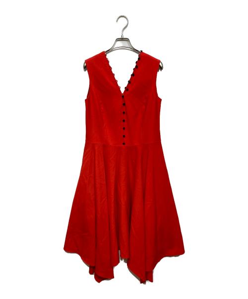 ADEAM（アディアム）ADEAM (アディアム) ベロアボタン ノースリーブワンピース レッド サイズ:10の古着・服飾アイテム