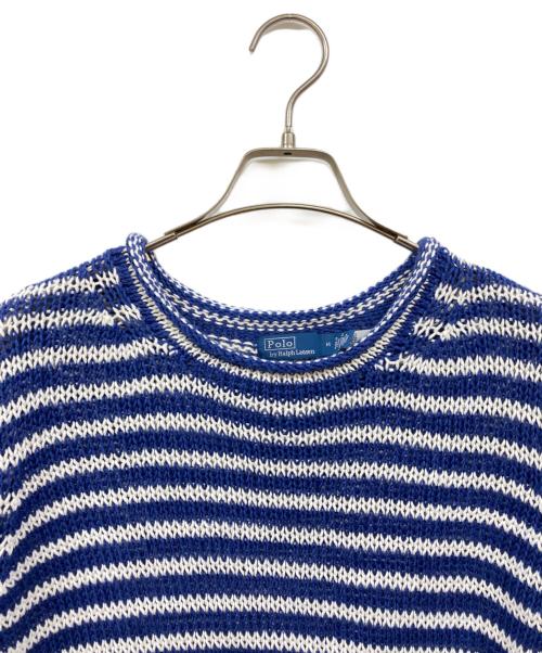 POLO RALPH LAUREN（ポロ・ラルフローレン）POLO RALPH LAUREN (ポロ・ラルフローレン) ストライプド リネンコットン セーター ブルー×ホワイト サイズ:Mの古着・服飾アイテム