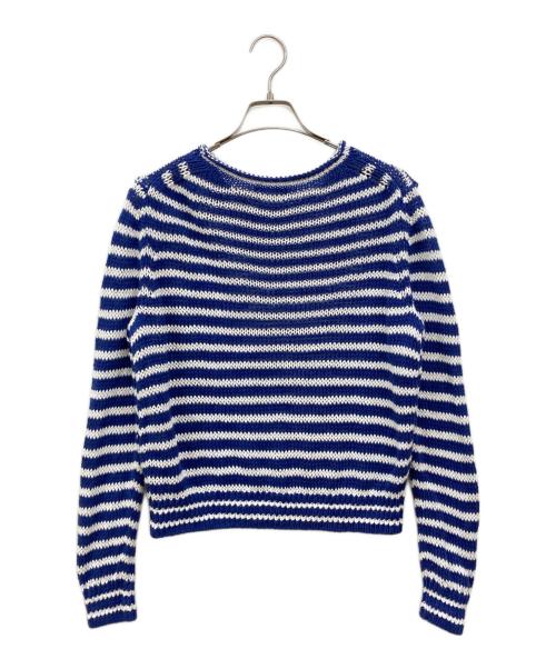 POLO RALPH LAUREN（ポロ・ラルフローレン）POLO RALPH LAUREN (ポロ・ラルフローレン) ストライプド リネンコットン セーター ブルー×ホワイト サイズ:Mの古着・服飾アイテム