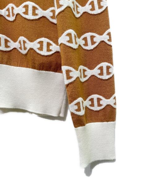 HERMES（エルメス）HERMES (エルメス) ダンクル柄シルクカシミヤニット ブラウン×ホワイト サイズ:40の古着・服飾アイテム