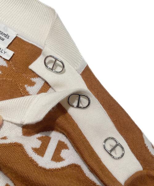 HERMES（エルメス）HERMES (エルメス) ダンクル柄シルクカシミヤニット ブラウン×ホワイト サイズ:40の古着・服飾アイテム