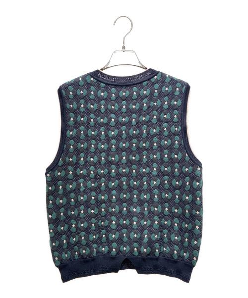 mina perhonen（ミナ ペルホネン）mina perhonen (ミナ ペルホネン) Kukka Kakku Knit Vest/kukka kakku ニットベスト/ads8995 ネイビー×グリーン サイズ:38の古着・服飾アイテム