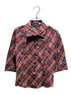 BURBERRY BLUE LABELバーバリー ブルー レーベル）の古着「ノバチェックシャツブラウス」｜ボルドー×ピンク