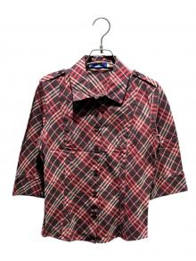 BURBERRY BLUE LABEL（バーバリー ブルー レーベル）の古着「ノバチェックシャツブラウス」｜ボルドー×ピンク