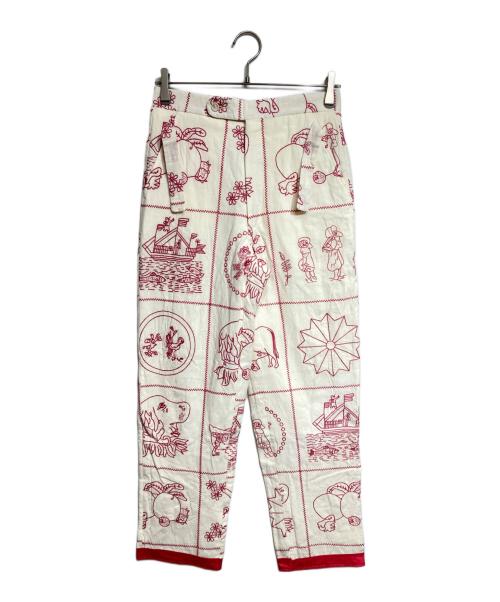 BODE（ボーディ）BODE (ボーディ) Edwardian Redwork pants/エドワーディアン・レッドワーク・パンツ ホワイト×レッド サイズ:29の古着・服飾アイテム