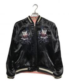 Yuko Higuchi（ユウコ ヒグチ）の古着「スカジャン 猫風神雷神図/Souvenir Jacket」｜ブラック×ピンク