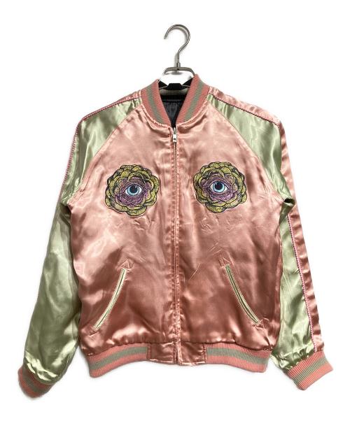 Yuko Higuchi（ユウコ ヒグチ）Yuko Higuchi (ユウコ ヒグチ) スカジャン 猫風神雷神図/Souvenir Jacket ブラック×ピンク サイズ:Mの古着・服飾アイテム
