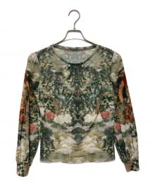 VIVIENNE TAM（ヴィヴィアンタム）の古着「BUDDHA PRINT NETTING BLOUSE」｜グリーン