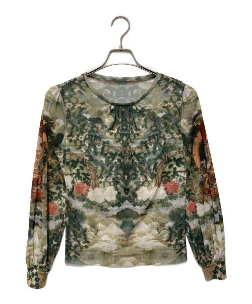 VIVIENNE TAM（ヴィヴィアンタム）VIVIENNE TAM (ヴィヴィアンタム) BUDDHA PRINT NETTING BLOUSE グリーン サイズ:38の古着・服飾アイテム