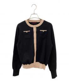 CABAN（キャバン）の古着「コットンカシミヤ バイカラークルーネックカーディガン」｜ブラック×ベージュ
