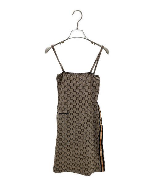 FENDI（フェンディ）FENDI (フェンディ) Zucca Pattern Camisole Dress/ズッカ柄 キャミソールワンピース ブラウン サイズ:40の古着・服飾アイテム