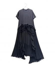 BALENCIAGA（バレンシアガ）の古着「 フリル プリーツ ドッキング 切り替え Tシャツワンピース」｜ブラック