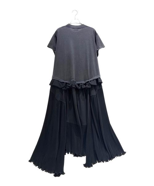 BALENCIAGA（バレンシアガ）BALENCIAGA (バレンシアガ)  フリル プリーツ ドッキング 切り替え Tシャツワンピース ブラック サイズ:34の古着・服飾アイテム
