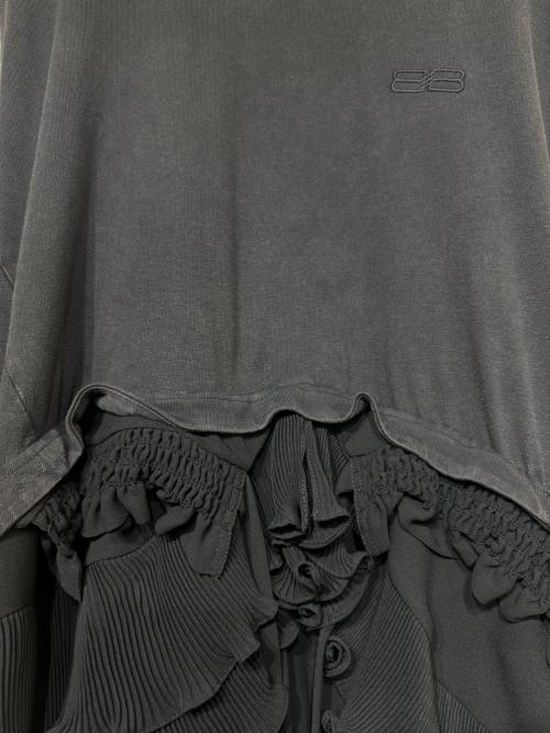 BALENCIAGA（バレンシアガ）BALENCIAGA (バレンシアガ)  フリル プリーツ ドッキング 切り替え Tシャツワンピース ブラック サイズ:34の古着・服飾アイテム