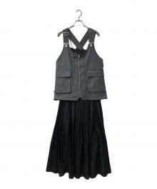 Ameri（アメリ）の古着「WORK VEST SET DRESS/ワンピース」｜グレー×ブラック