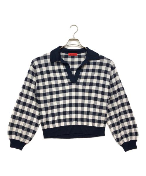 MAX&Co.（マックスアンドコー）MAX&Co. (マックスアンドコー) 襟付チェックニット ネイビー サイズ:Mの古着・服飾アイテム