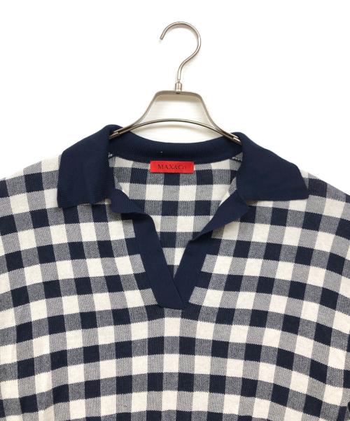 MAX&Co.（マックスアンドコー）MAX&Co. (マックスアンドコー) 襟付チェックニット ネイビー サイズ:Mの古着・服飾アイテム