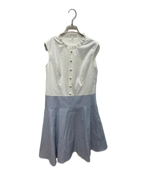 Rene（ルネ）Rene (ルネ) ストライプ切替パールボタンワンピース　5136100 ホワイト サイズ:36の古着・服飾アイテム