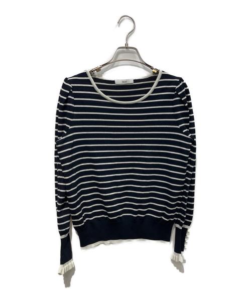Rene（ルネ）Rene (ルネ) 袖パールボーダーニットプルオーバー　6212220 ブラック サイズ:36の古着・服飾アイテム