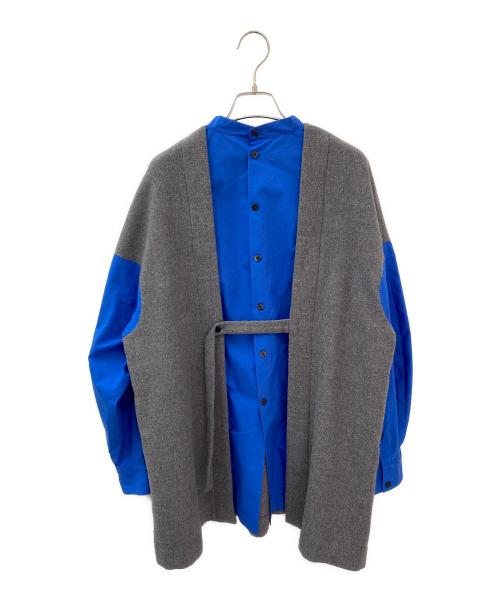 ENFOLD（エンフォルド）ENFOLD (エンフォルド) KNIT-COMBI PULLOVER グレー×ブルー サイズ:38の古着・服飾アイテム