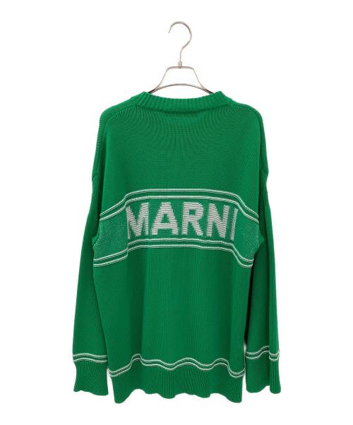 MARNI（マルニ）MARNI (マルニ) キモノスリーブ インターシャロゴ スリット カーディガン グリーン サイズ:36の古着・服飾アイテム